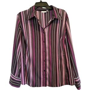 Apt 9 Women’s Striped Career Blouse, Long Sleeves, Purple & Black, Size: 1X